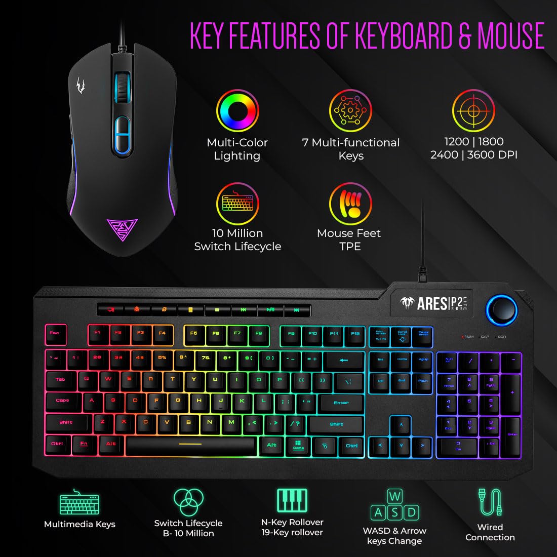 GAMDIAS ARES P2 Lite 2-IN-1 Wired Keyboard & Mouse Combo – Gaming & Office Bundle, Compact and Durable