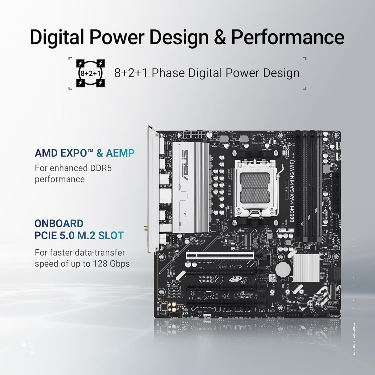 ASUS TUF GAMING B850M-E WIFI Motherboard – Socket AM5, B850 Chipset, WiFi, Micro-ATX