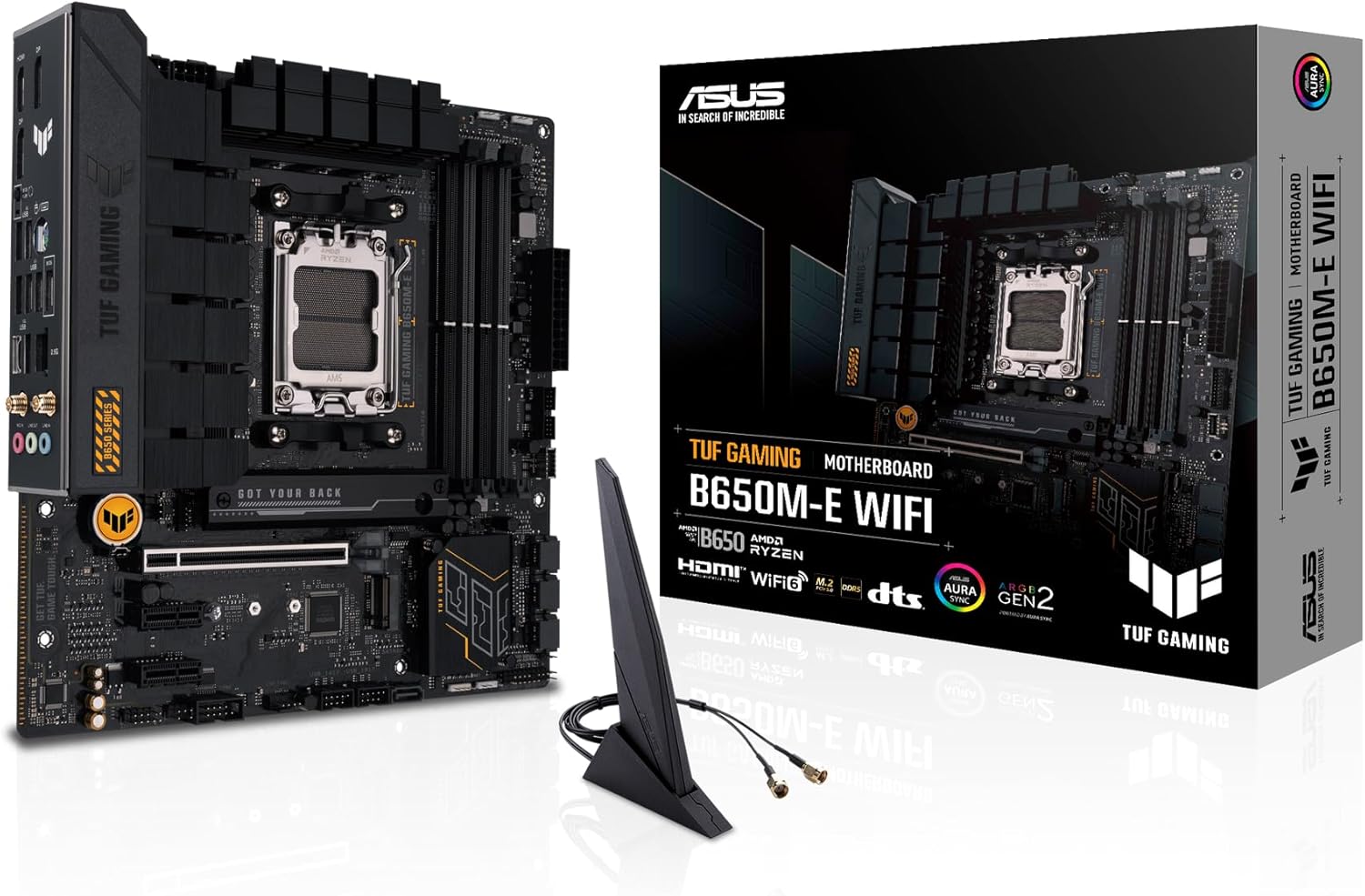 ASUS TUF GAMING B650M-E WIFI-AE – Micro-ATX AM5 Motherboard with DDR5-7600+ OC, PCIe 4.0, WiFi 6, 2.5Gb Ethernet, USB 3.2 Gen 2 Type-C, Dual DisplayPort, HDMI™, Aura Sync RGB & Enhanced Durability