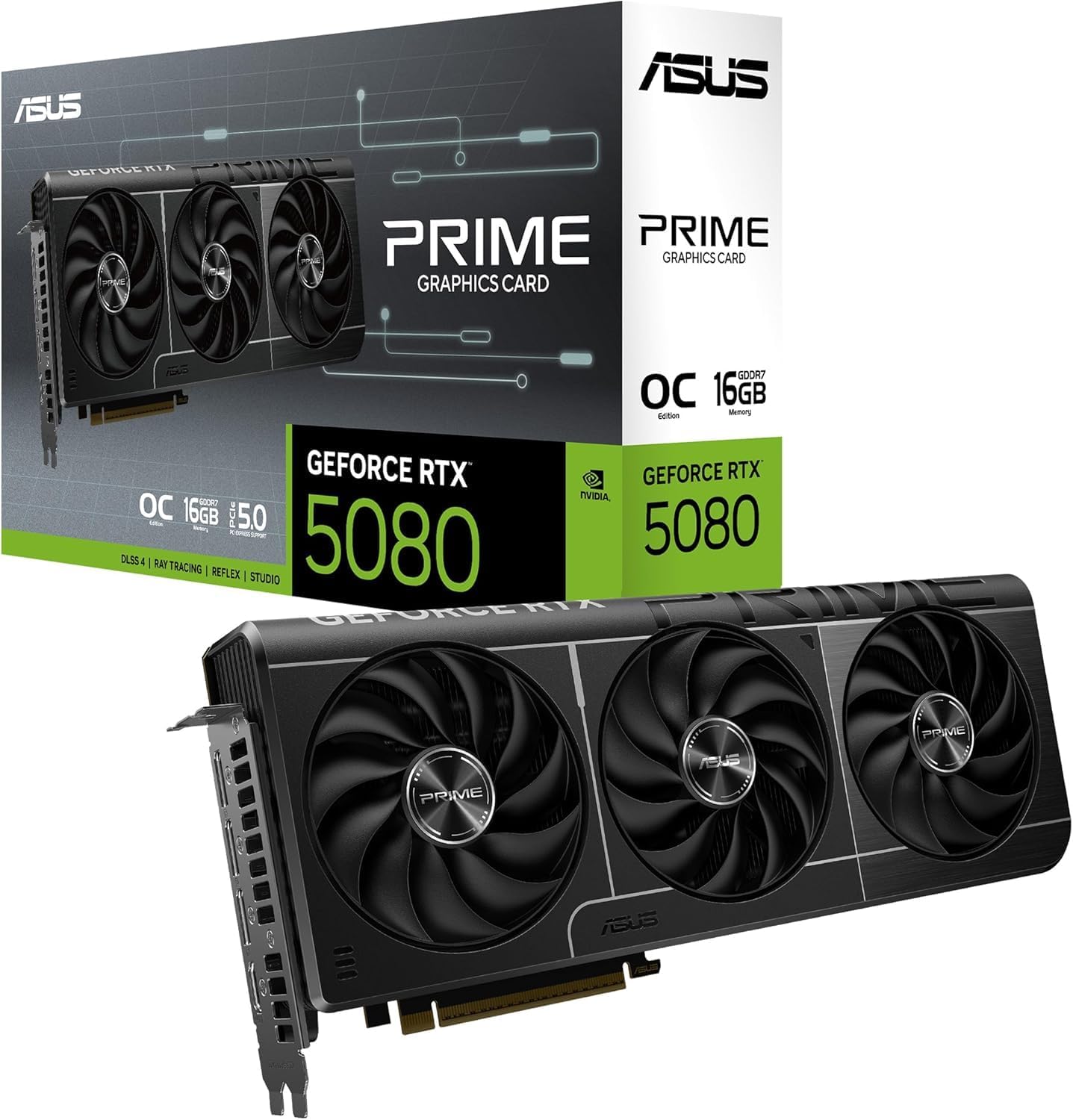 ASUS Prime GeForce RTX 5080 Overclocked Edition 16GB Graphics Card – GDDR6, PCIe 4.0, Dual Fan, Ray Tracing