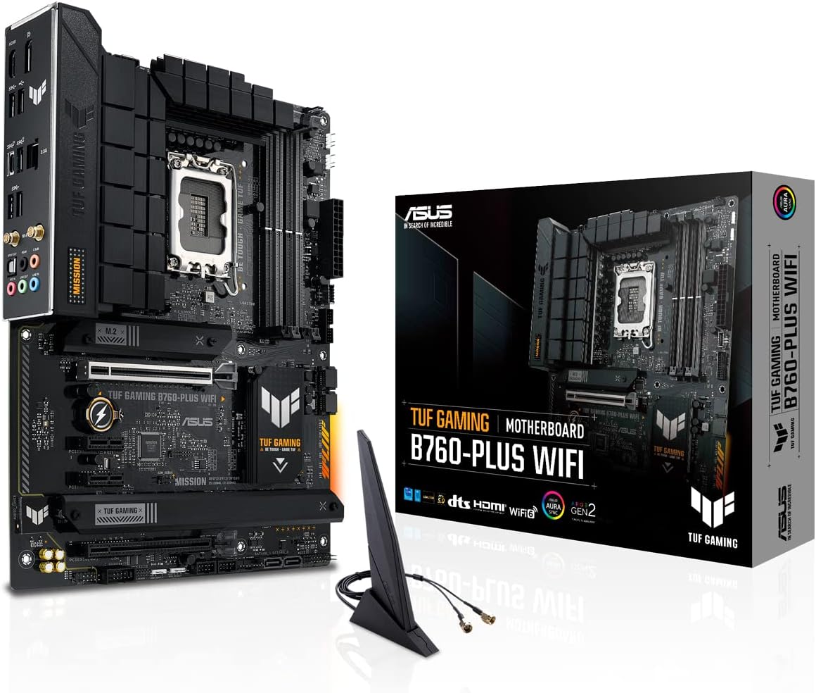 ASUS TUF GAMING B760 PLUS WIFI AE ATX LGA1700 Motherboard with DDR5 7200+ OC, PCIe 5.0, Triple M.2, WiFi6, 2.5 Gb Ethernet, USB 20 Gbps Type, Thunderbolt 4 Header, Aura Sync RGB & Military Grade Durability