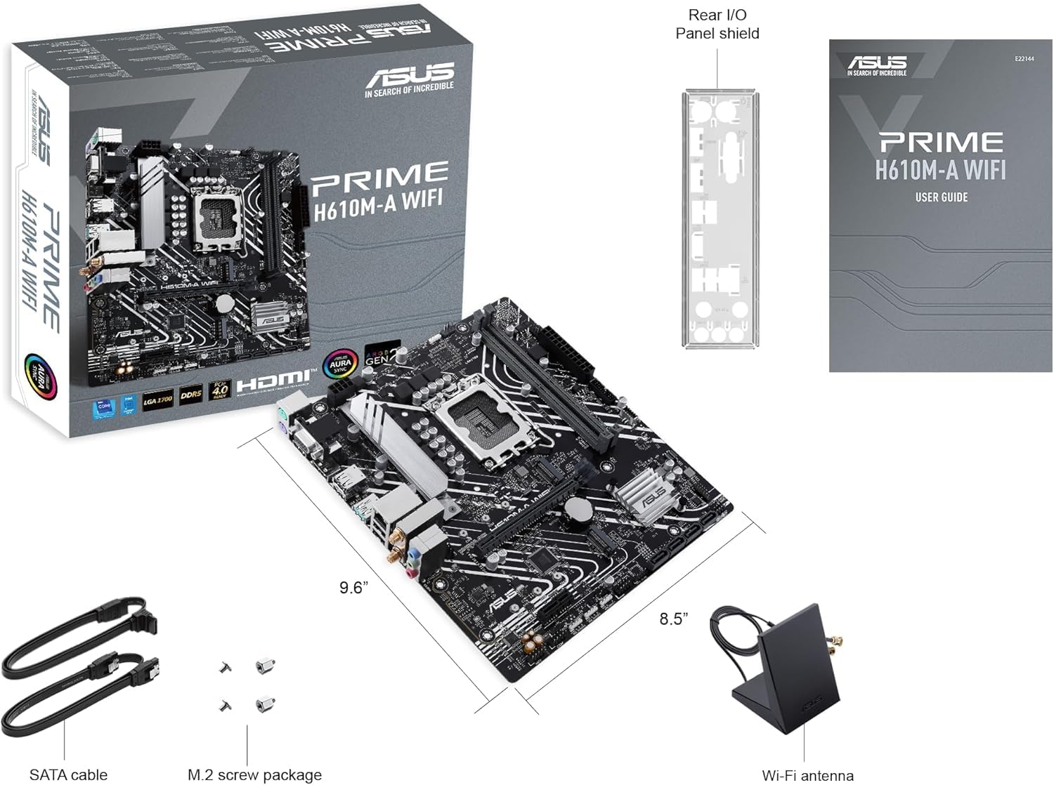 ASUS Prime H610M-A WiFi Motherboard – LGA1700, Intel H610 Chipset, USB 3.2 Gen 2, WiFi 5, Micro-ATX
