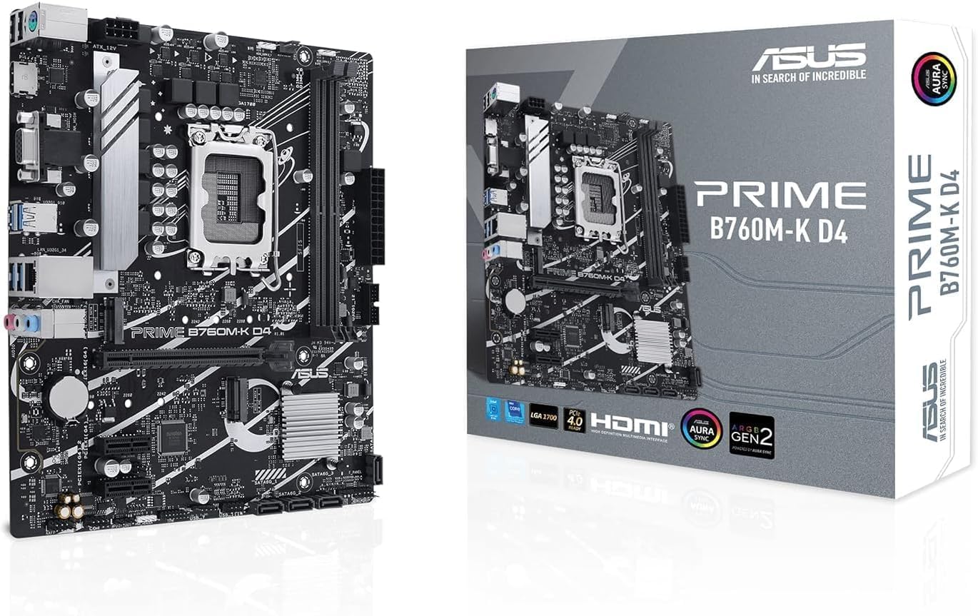 ASUS Prime B760M-K Motherboard – LGA1700, Intel B760 Chipset, USB 3.2 Gen 1, Micro-ATX