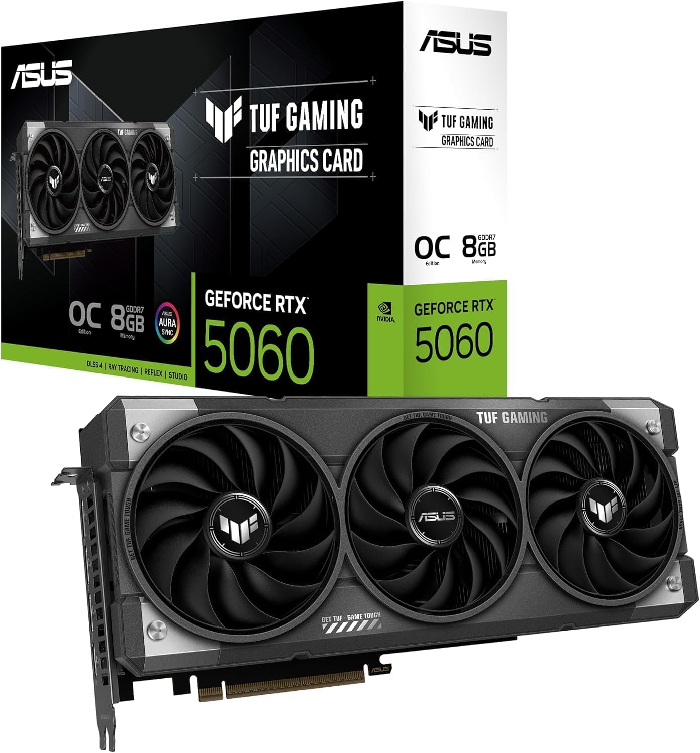 ASUS TUF Gaming GeForce RTX 5060 Overclocked Edition Graphics Card – 8GB GDDR6, PCIe 4.0, Military-Grade Components, Axial-Tech Fans, Dual Ball Bearings