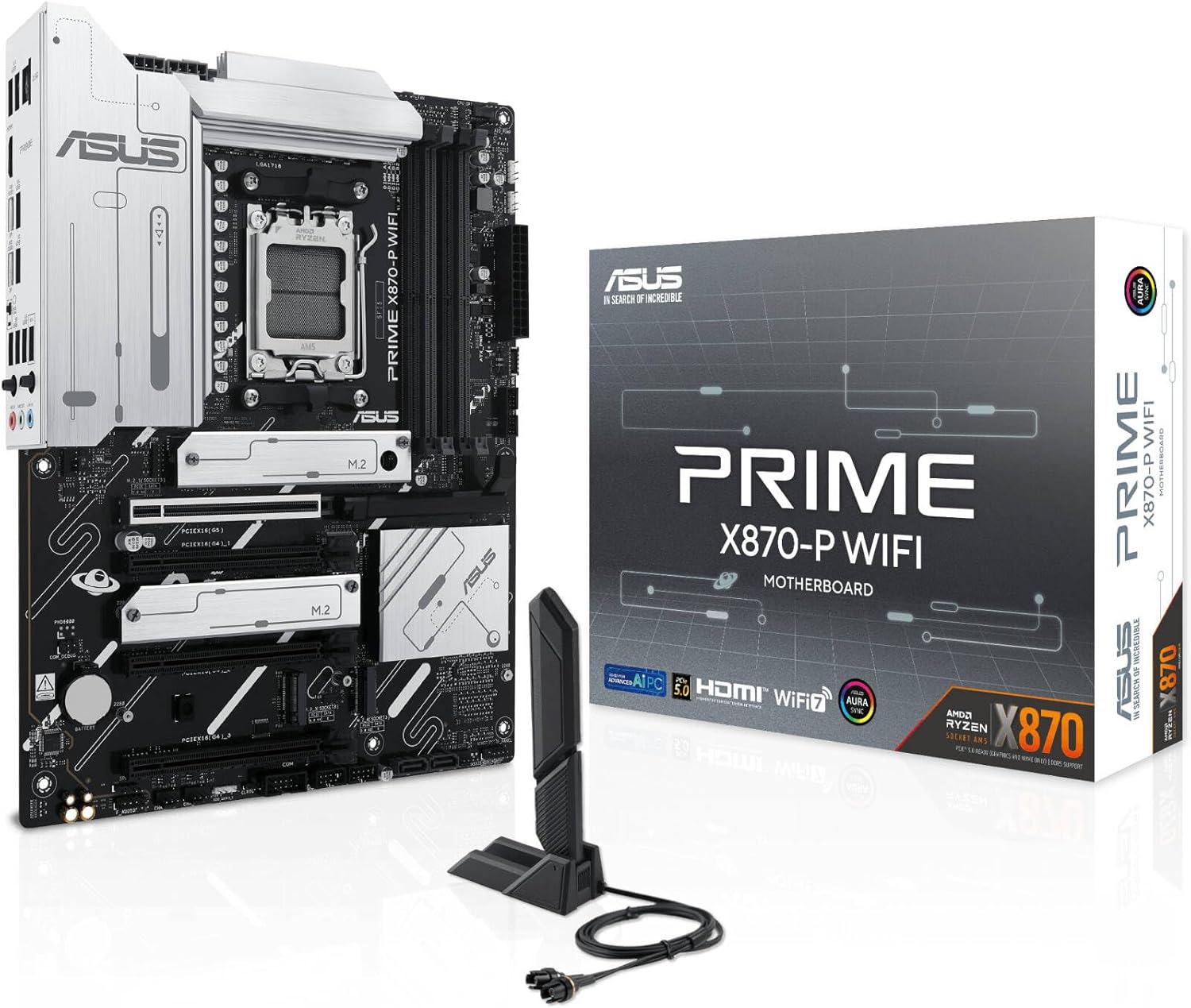 ASUS Prime X870-P WiFi Motherboard – AMD AM5 Socket, X870 Chipset, PCIe 5.0, USB4, Wi-Fi 7, Aura Sync RGB