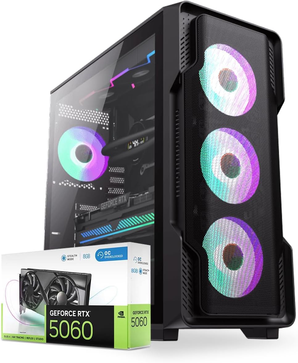 First Wave SiegeCore X Gaming PC – 14th Gen Intel i5-14600KF, 8GB RTX 5060, 16GB DDR5 RGB RAM, 2TB SSD (1TB NVMe + 1TB SATA), WiFi, Intelligent Cooling, Win11 Pro, 2Y Wty – High Performance Desktop PC