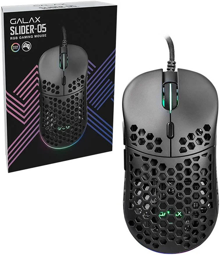 GALAX SLIDER-05B Gaming Mouse – Up to 10,000 DPI Optical Sensor, RGB Illumination, 6 Programmable Macro Buttons, Braided USB Cable, Ergonomic Wired PC Gaming Mouse