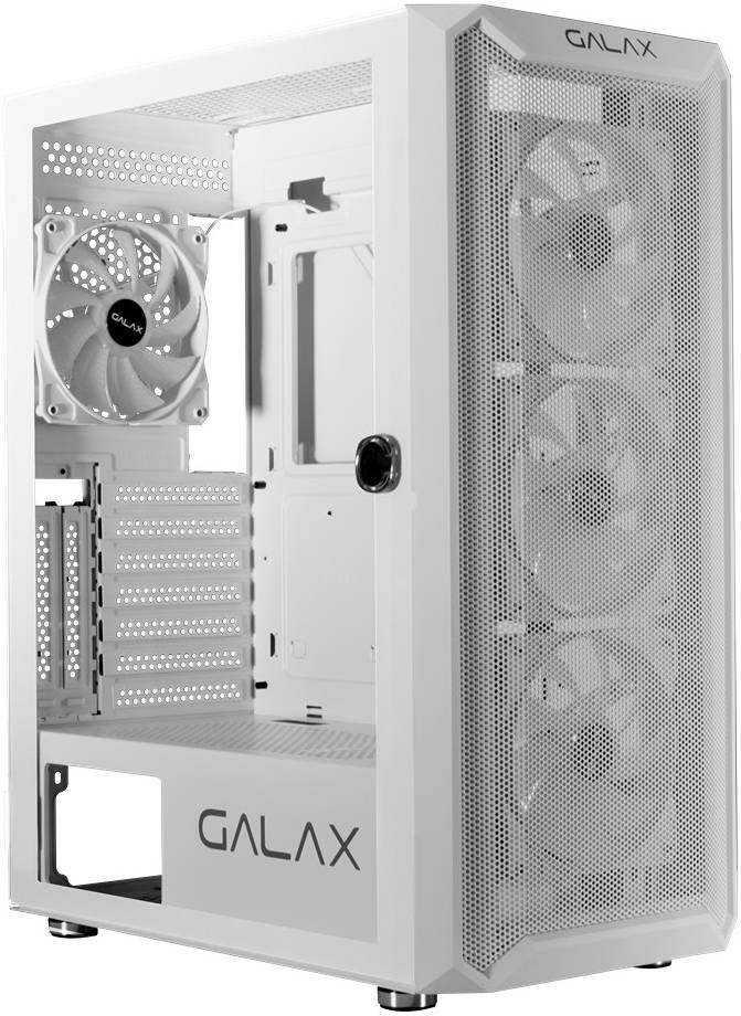 GALAX Revolution 07 White ATX Mid-Tower Gaming PC Case – Tempered Glass Side Panel, SPCC Steel Chassis, Supports 360mm Radiator & 330mm GPU, 4 Pre-Installed ARGB Fans, USB 3.0 I/O