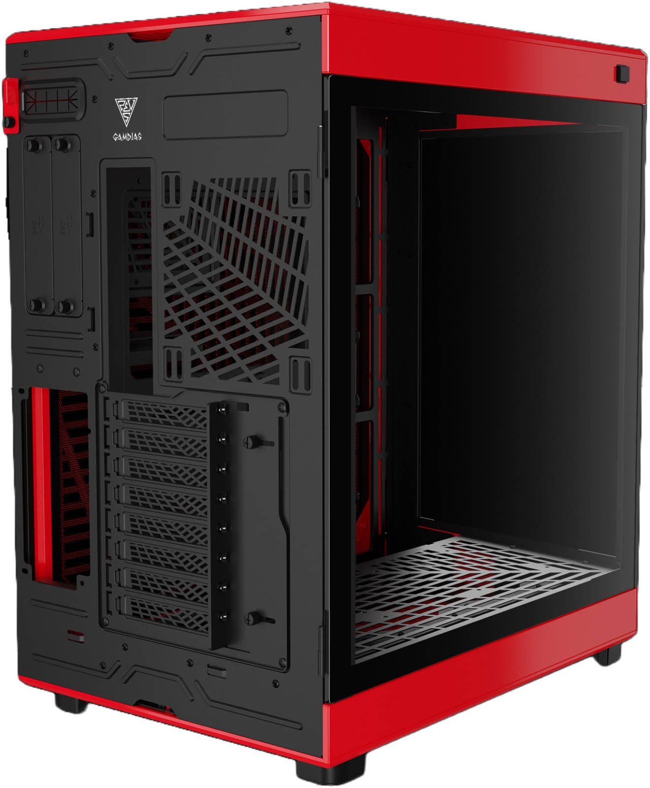 GAMDIAS NESO P1 Black/Red Tower Gaming Case – Tempered Glass, High Airflow, ATX/E-ATX Compatible