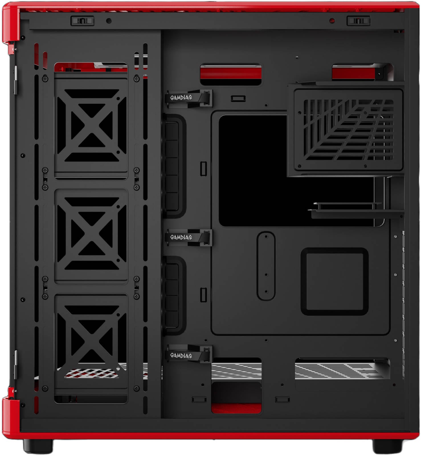 GAMDIAS NESO P1 Black/Red Tower Gaming Case – Tempered Glass, High Airflow, ATX/E-ATX Compatible