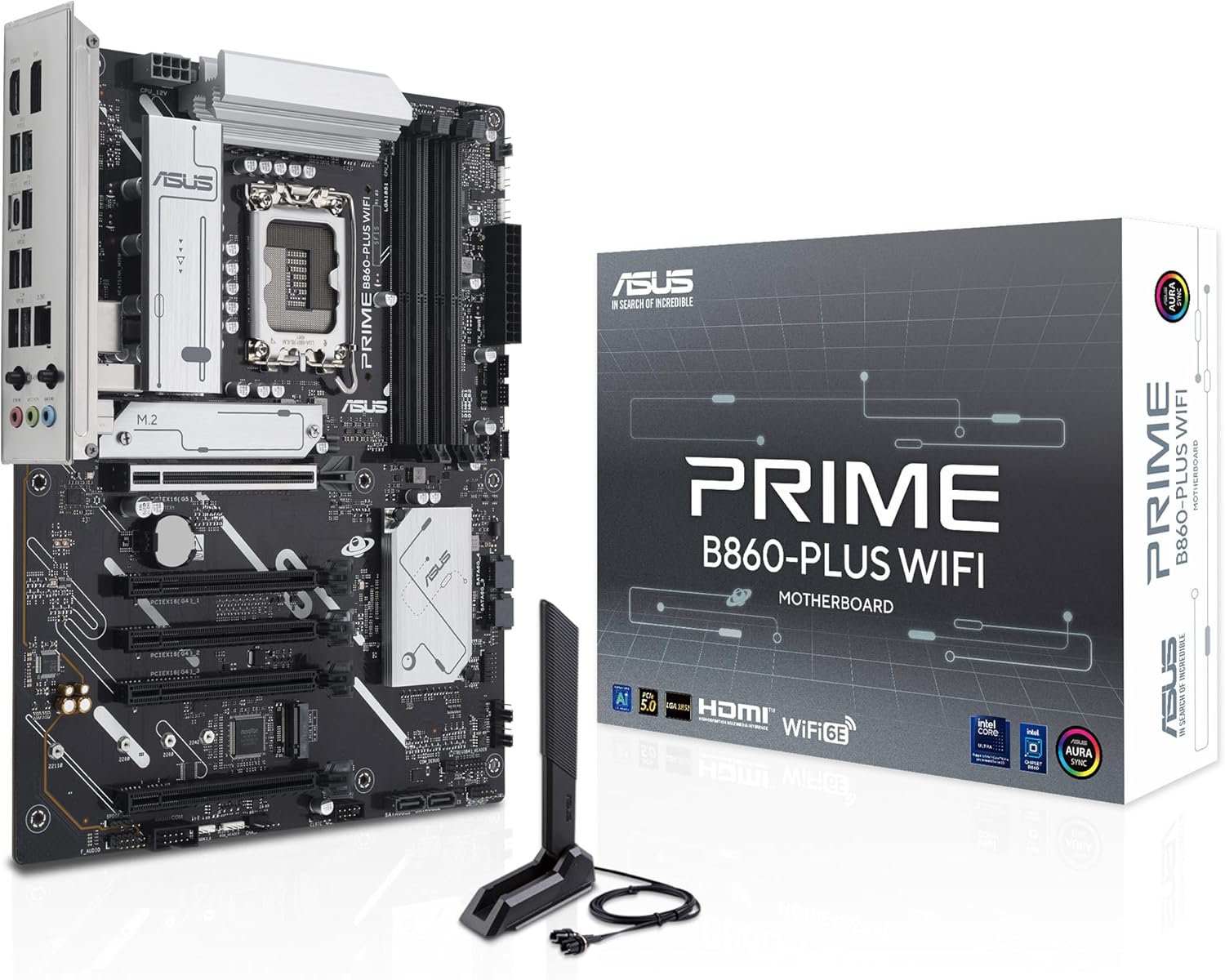 ASUS?PRIME?B860?PLUS?WIFI?AE?– ATX LGA1851 Motherboard with DDR5?8666+?OC, Dual PCIe 5.0/M.2, Wi?Fi?6E, Realtek?2.5?Gb Ethernet, USB?20?Gbps Type?C, DisplayPort, HDMI™, AI?Ready, BIOS FlashBack™, Aura Sync RGB & Industrial?Grade Durability