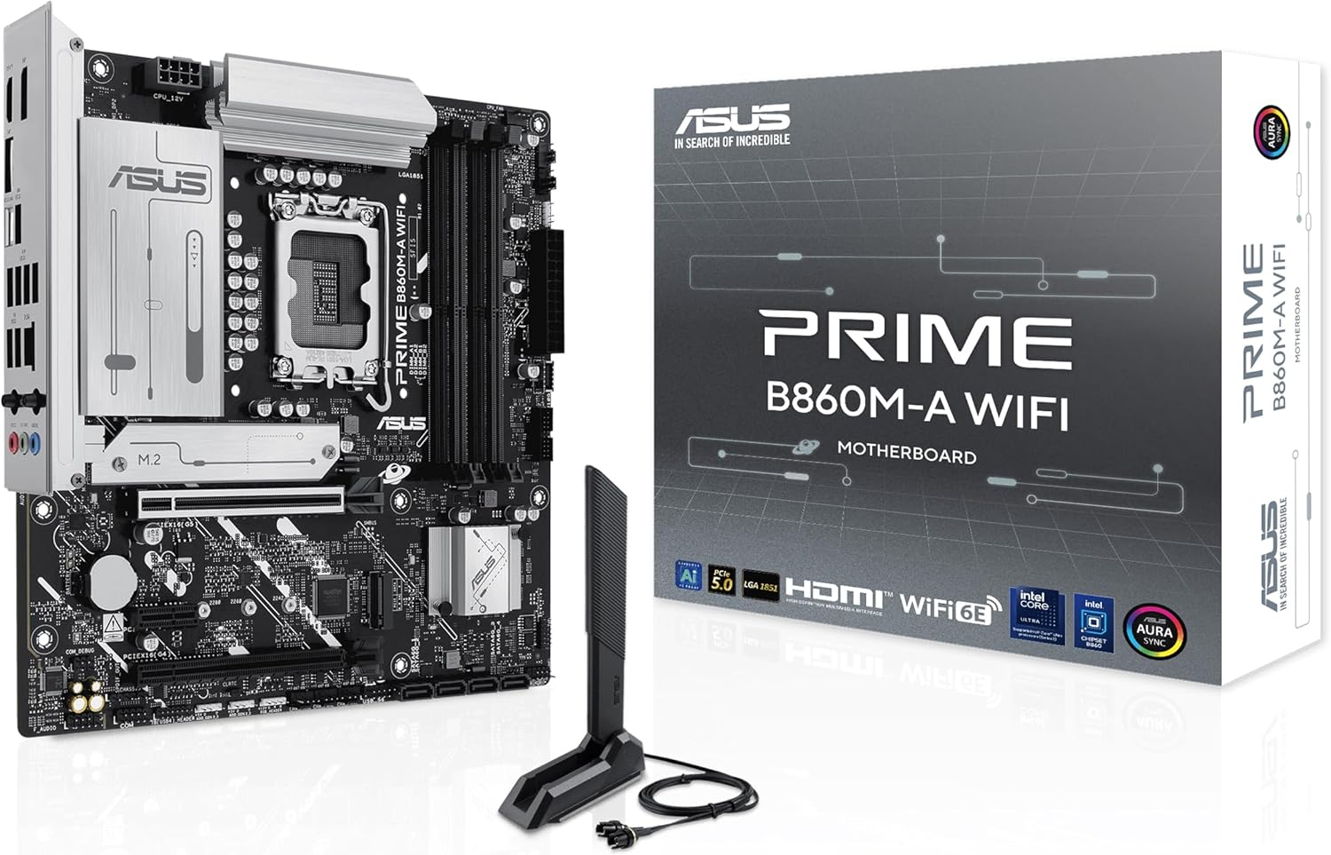 ASUS PRIME B860M?A WIFI?AE – mATX LGA1851 Motherboard with DDR5?8666?OC, PCIe?5.0, Wi?Fi?6E, 2.5?Gb Ethernet, USB?20?Gbps Type?C®, Dual M.2 & Aura Sync RGB