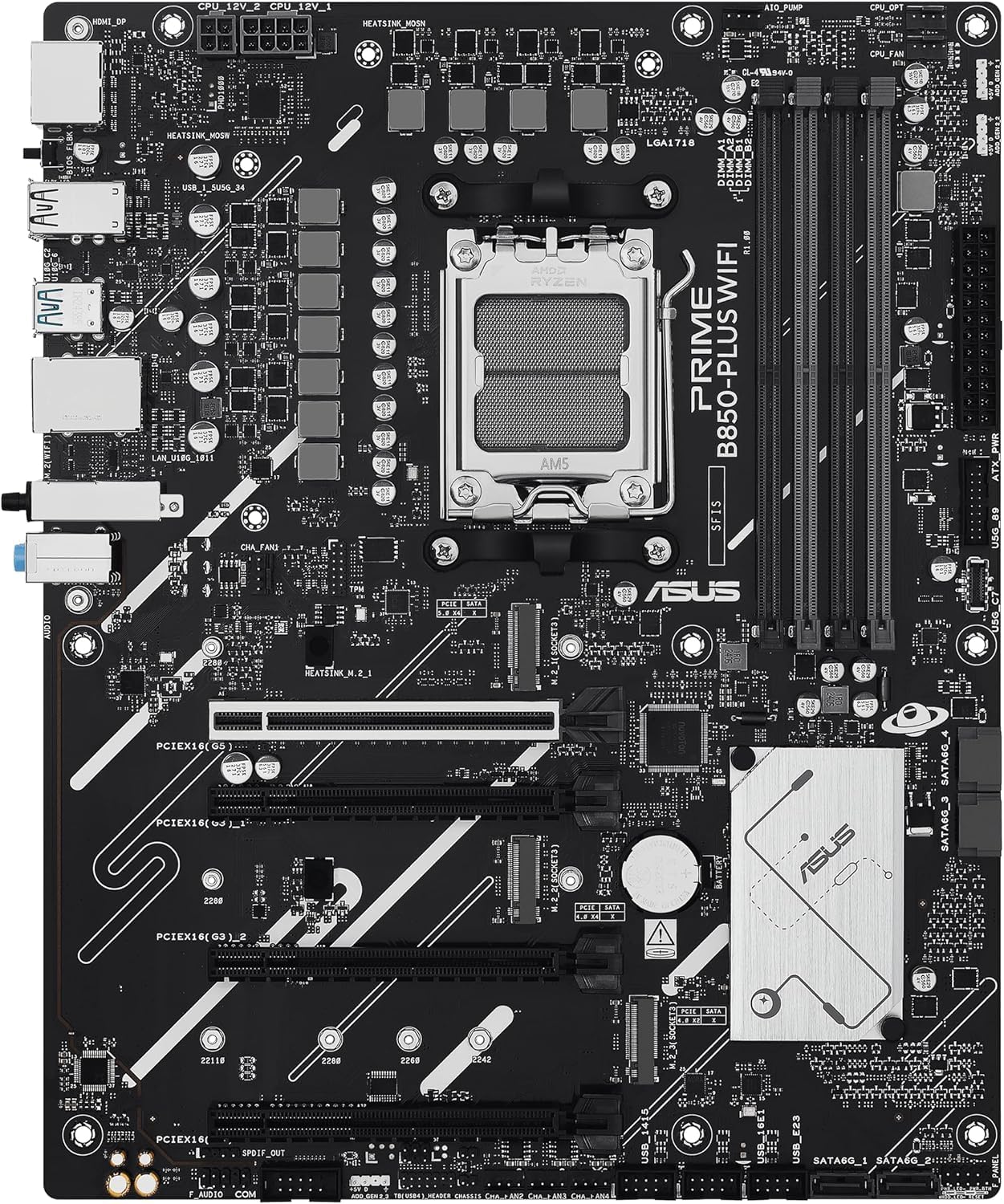 ASUS PRIME B850-PLUS WIFI Motherboard – AM5 Socket, B850 Chipset, USB 10G, WiFi, Aura Sync RGB