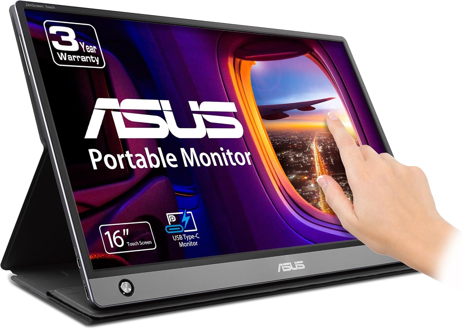 ASUS ZenScreen Touch MB16AHT Portable Monitor, 15.6 FHD IPS with 10 Point Touch & ELMB Sync