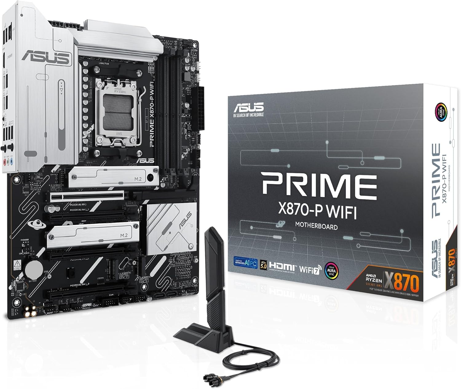 ASUS Prime X870-P WiFi-AE   Reliable ATX AM5 Motherboard with DDR5-8000+ OC, PCIe 5.0, WiFi 6E, USB 4.0, Solid Power Design & Efficient Cooling