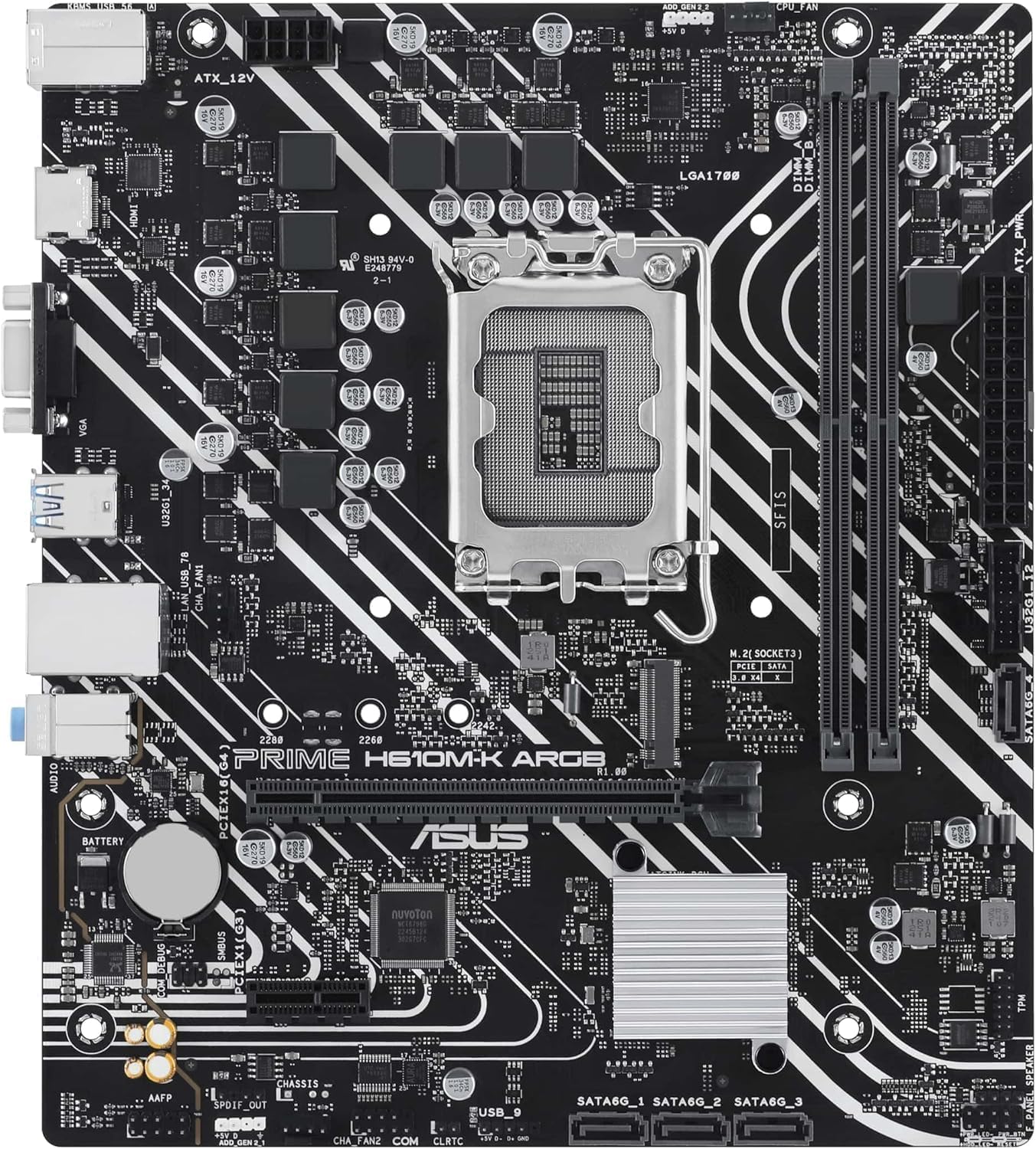 ASUS Prime H610M-K ARGB Motherboard – LGA1700, Intel H610 Chipset, USB 3.2 Gen 1, M.2, Aura Sync RGB, Micro-ATX