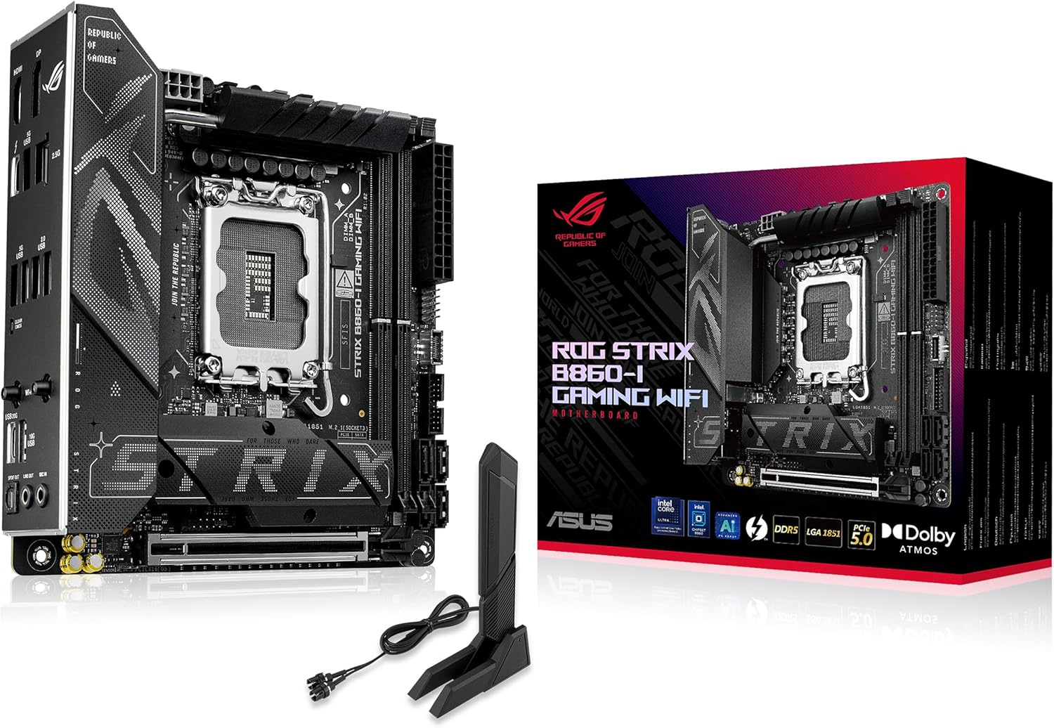 ASUS ROG STRIX B860-A GAMING WIFI-AE – ATX LGA1851 Motherboard with DDR5-8600+ OC, PCIe 5.0, WiFi 7, 2.5Gb Ethernet, USB4, DisplayPort 1.4, HDMI™ 2.1, BIOS FlashBack™, Aura Sync RGB & Advanced Thermal Design