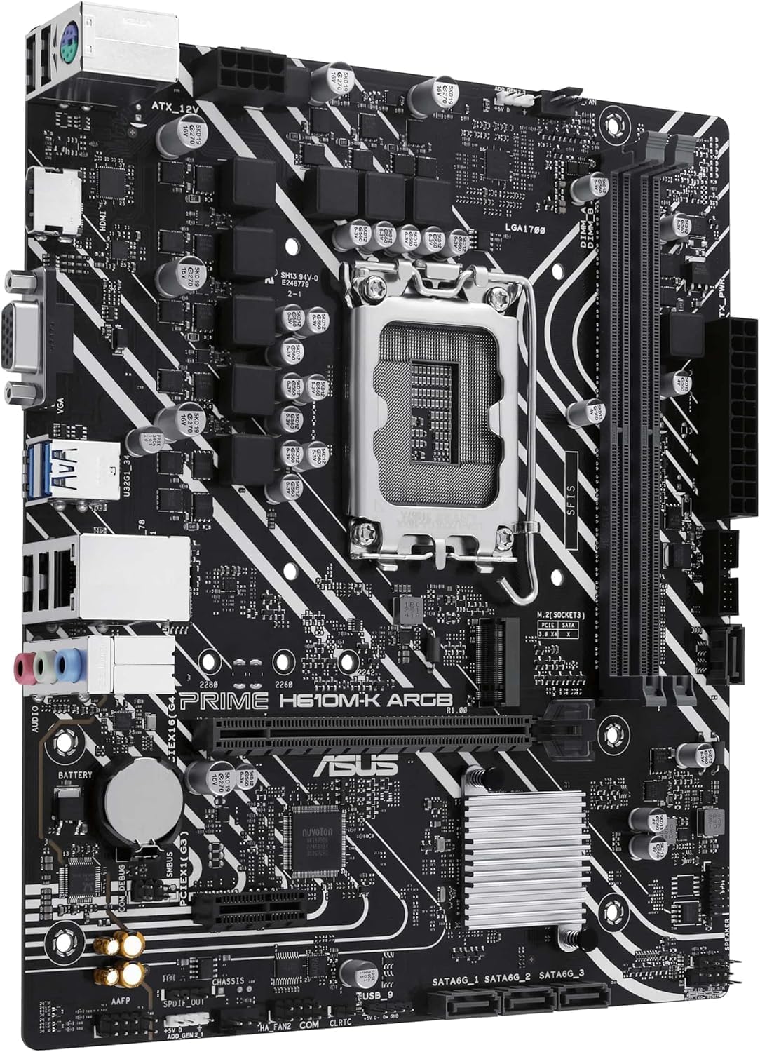ASUS Prime H610M-K ARGB Motherboard – LGA1700, Intel H610 Chipset, USB 3.2 Gen 1, M.2, Aura Sync RGB, Micro-ATX