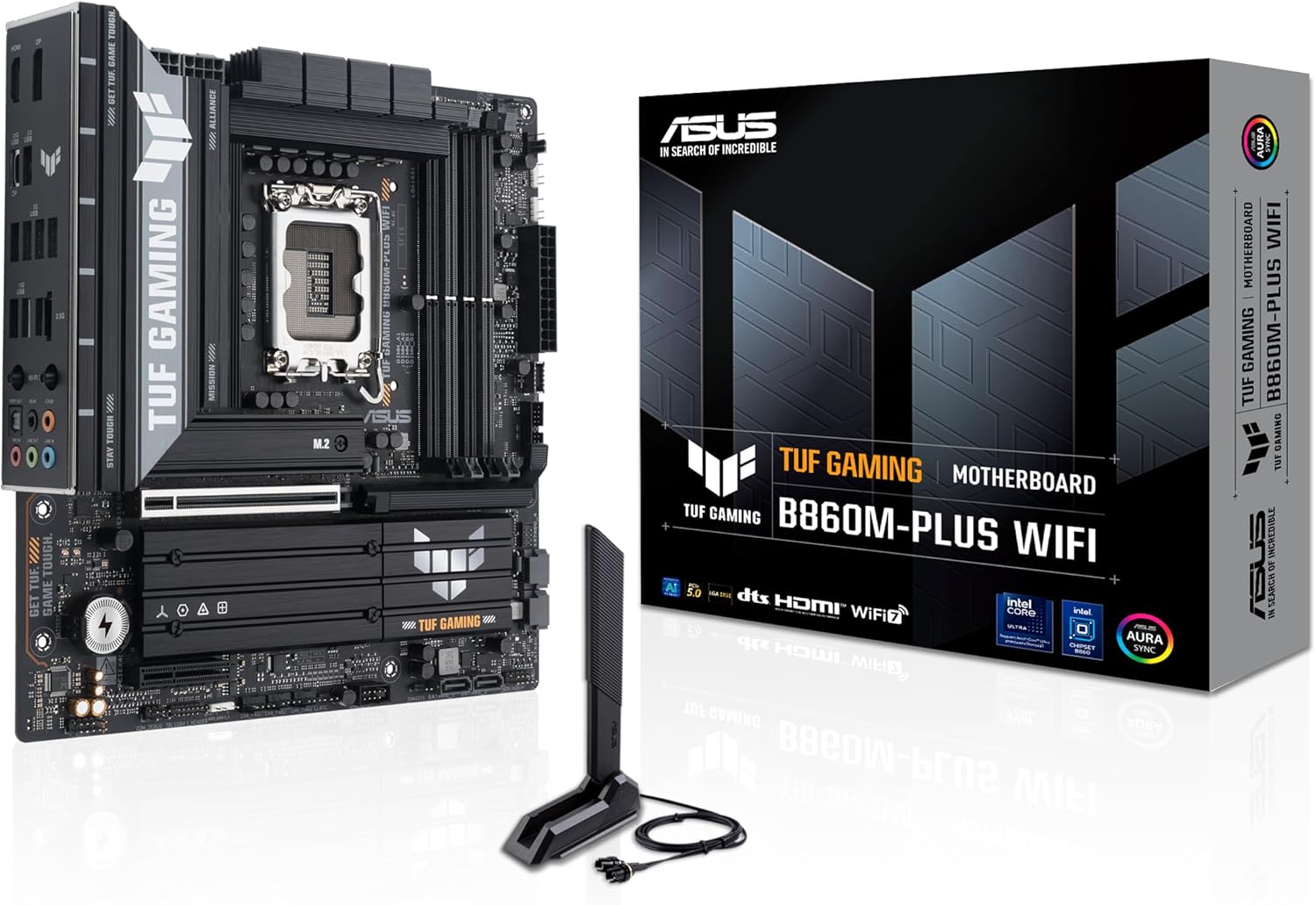 ASUS TUF GAMING B860-PLUS WIFI-AE – ATX LGA1851 Motherboard with DDR5-8666+ OC, PCIe 5.0, WiFi 7, 2.5Gb Ethernet, USB 20Gbps Type-C®, DisplayPort, HDMI™, BIOS FlashBack™, Aura Sync RGB & Enhanced Durability