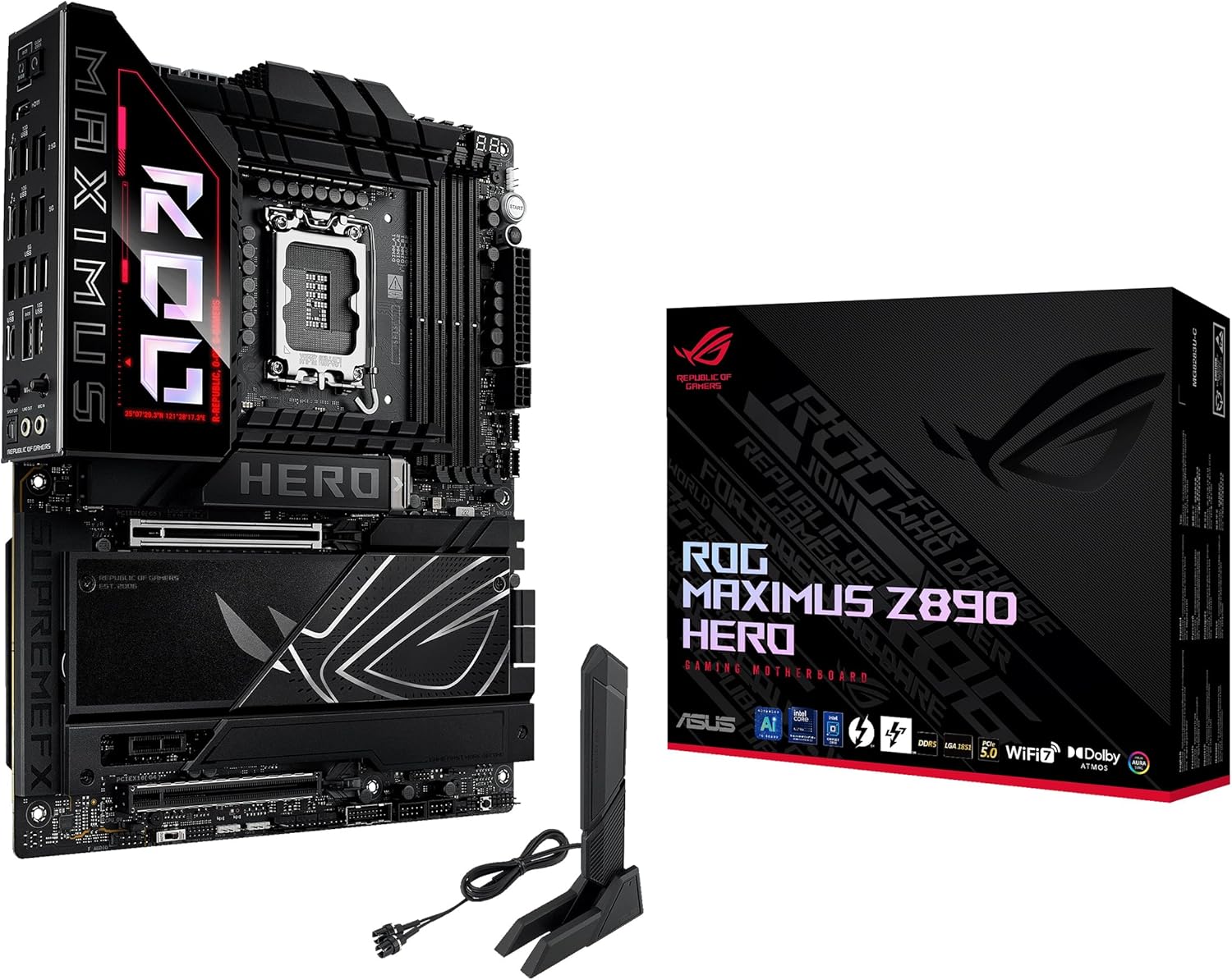 ASUS ROG MAXIMUS Z890 APEX-AE – ATX Intel LGA 1851 Motherboard with DDR5-9600+ OC, Dual PCIe 5.0 x16, Wi-Fi 7, 10Gb Ethernet, Thunderbolt™ 4, 4 M.2 Slots, ROG DIMM.2, AI Overclocking & SupremeFX ALC4080 Audio