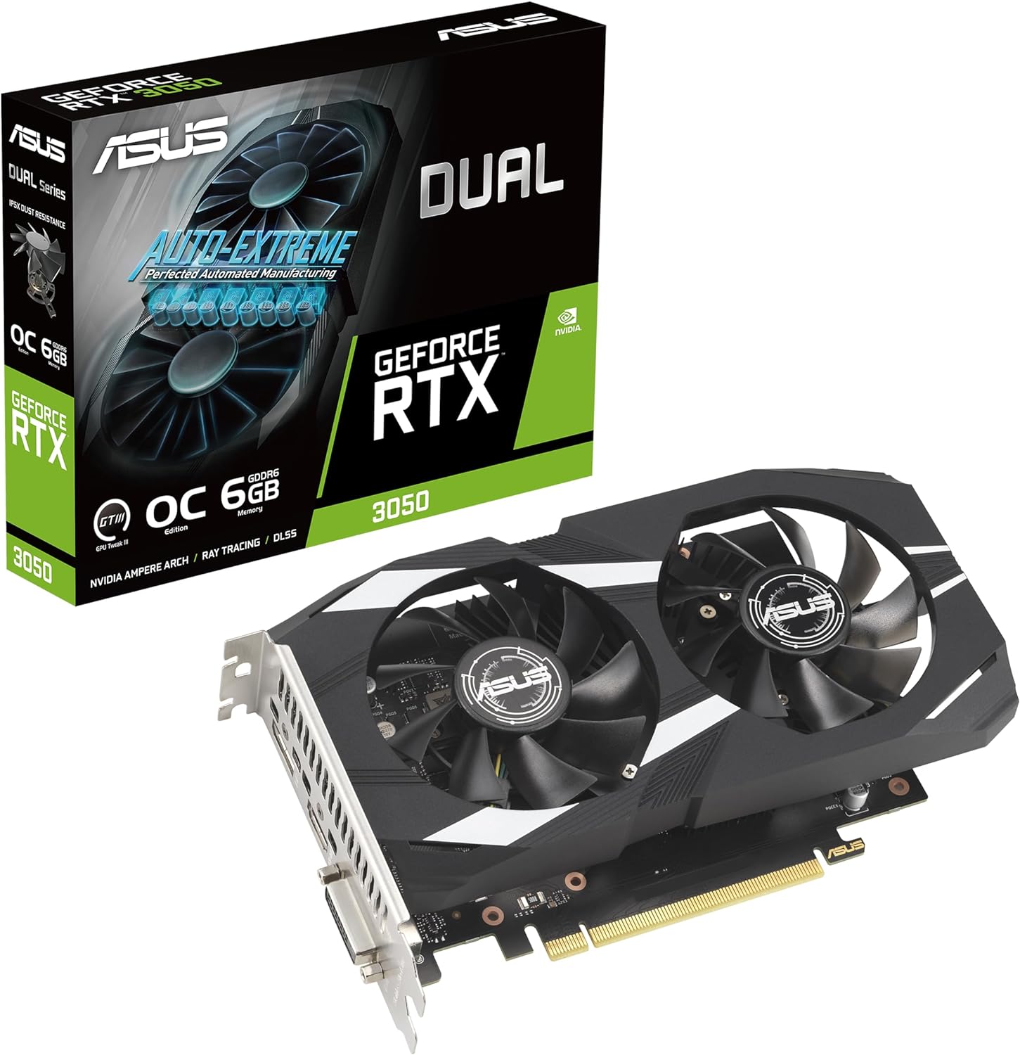 ASUS Dual NVIDIA GeForce RTX 3050 6GB OC Edition Gaming Graphics Card - PCIe 4.0, 6GB GDDR6 Memory