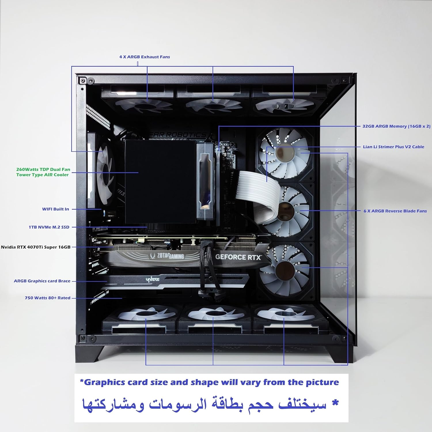 Thunderstrike Pro Gaming PC - AMD Ryzen 7 7800X3D 8 Cores 16 Threads, AMD Radeon RX 9070 XT OC 16GB, 32GB DDR5 RAM 6400MHz, 1TB SSD Gen 4, 750W Gold PSU, 360mm Liquid Cooler, Wi-Fi + BT