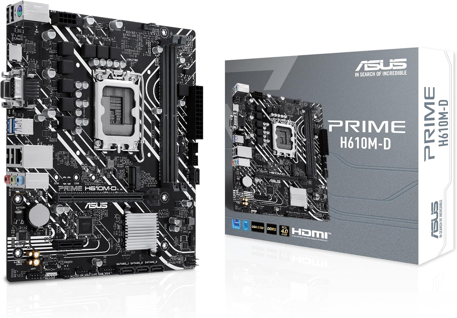 ASUS PRIME H810M-A WIFI   Micro-ATX LGA1851 Motherboard with DDR5, PCIe 4.0, Dual M.2 Slots, Intel 1Gb Ethernet, Wi-Fi 6, DisplayPort, HDMI, USB 10Gbps, USB 5Gbps Type-C, Aura Sync RGB.