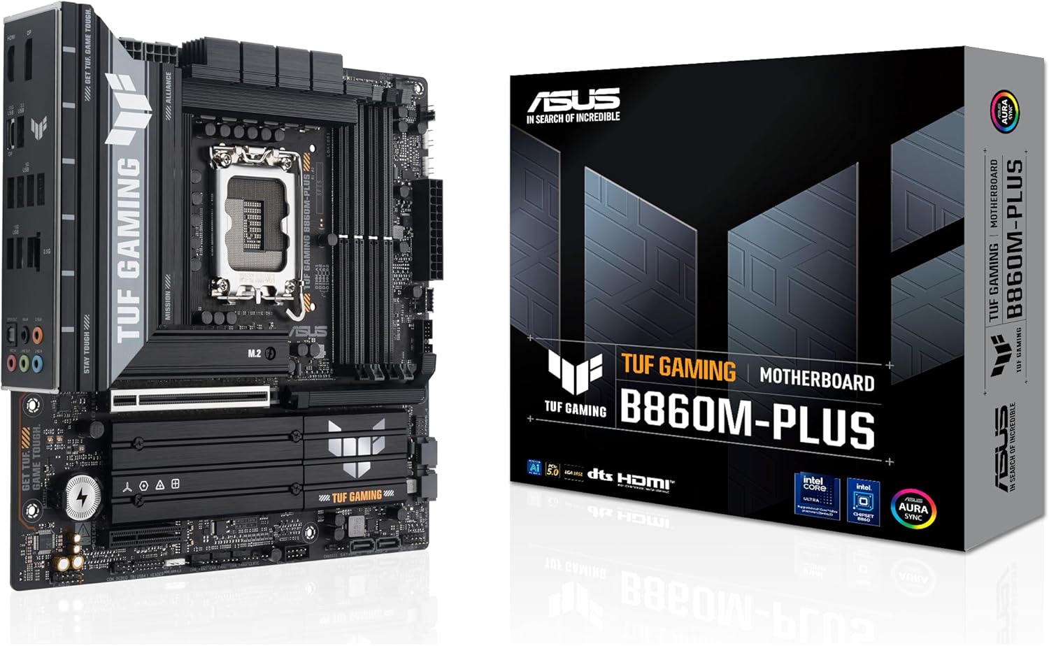 ASUS TUF GAMING B860M-PLUS WIFI-AE   Micro-ATX LGA1851 Motherboard with DDR5-8800+ OC, PCIe 5.0, WiFi 7, 2.5Gb Ethernet, USB 20Gbps Type-C, DisplayPort, HDMI BIOS FlashBack Aura Sync RGB & Enhanced Durability