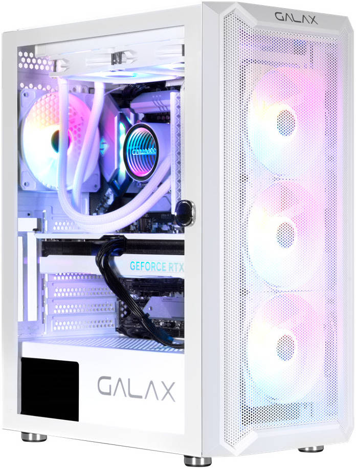GALAX Revolution 07 White ATX Mid-Tower Gaming PC Case – Tempered Glass Side Panel, SPCC Steel Chassis, Supports 360mm Radiator & 330mm GPU, 4 Pre-Installed ARGB Fans, USB 3.0 I/O