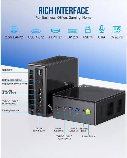 GMKtec NucBox K8 Plus Mini Desktop PC, AMD Ryzen 7 8845HS, 32GB RAM, 1TB SSD, AMD Radeon 780M Graphics, WiFi 6, BT 5.2, Windows 11 Pro, Black | NucBox-K8-Plus