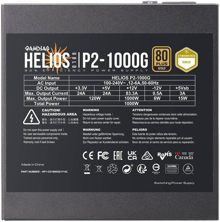 GAMDIAS HELIOS P2-1000 80+ Gold Gen 5 Fully Modular Power Supply – 1000W High-Efficiency PSU