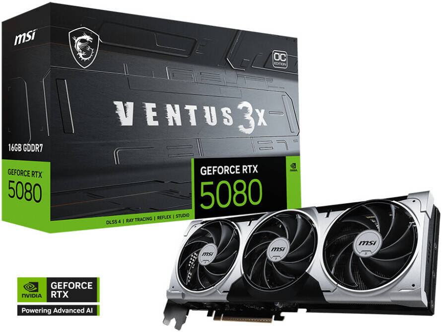 MSI GeForce RTX 5080 16GB Ventus 3X OC Plus Graphics Card – Triple Fan Cooling, DLSS 3.5, Ray Tracing, Overclocked GPU for 4K & High-Performance Gaming