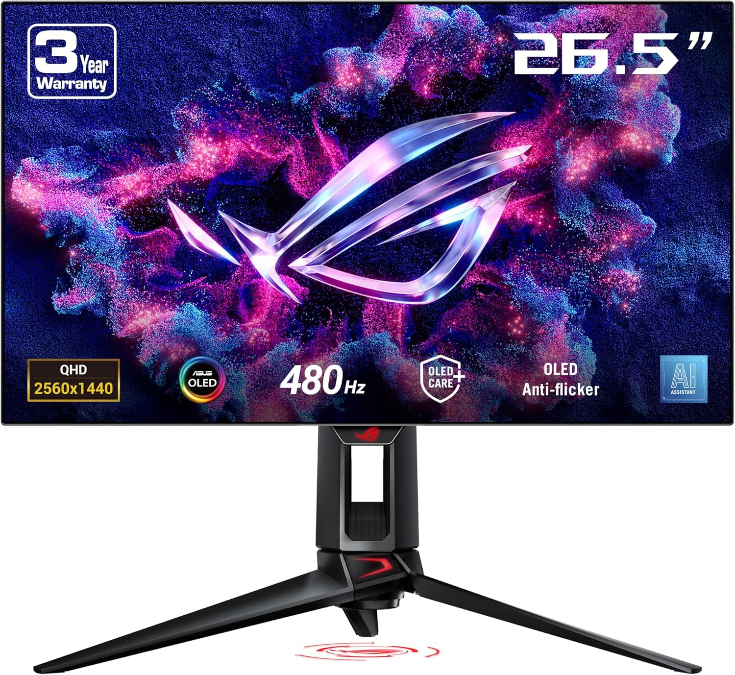 ASUS ROG Swift OLED PG27AQDP   27" QHD OLED Gaming Monitor with 480Hz Refresh Rate and 0.03ms Response Time