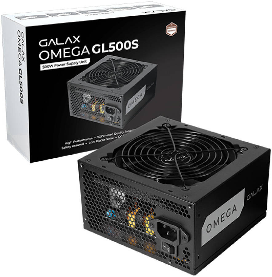 GALAX OMEGA GL500S 500W Power Supply – 80 Plus Bronze Certified, Silent 120mm Fan, High-Efficiency PSU with Active PFC, Reliable and Durable Design for Gaming & Office PCs