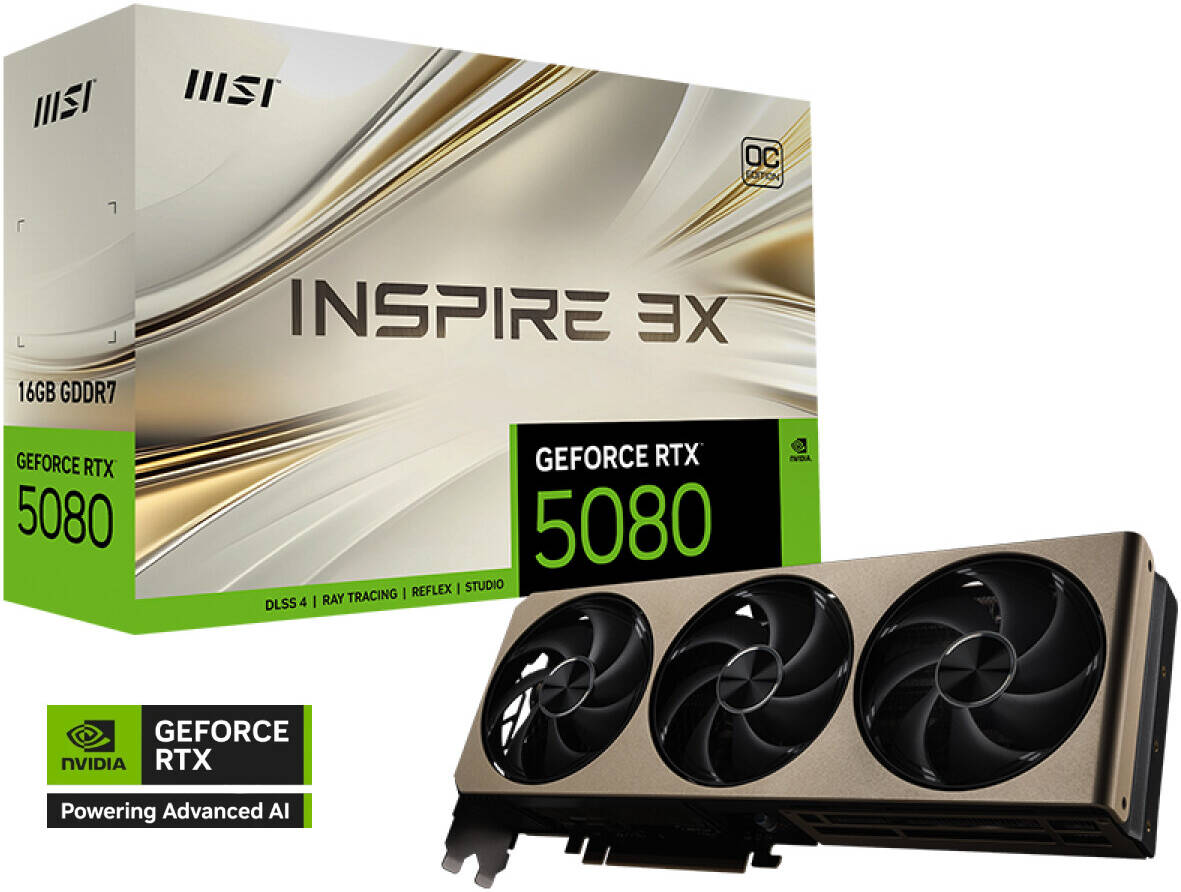 MSI GeForce RTX 5080 16GB Inspire 3X OC Graphics Card – Triple Fan Cooling, DLSS 3.5, Ray Tracing, Overclocked GPU for 4K & High-Performance Gaming