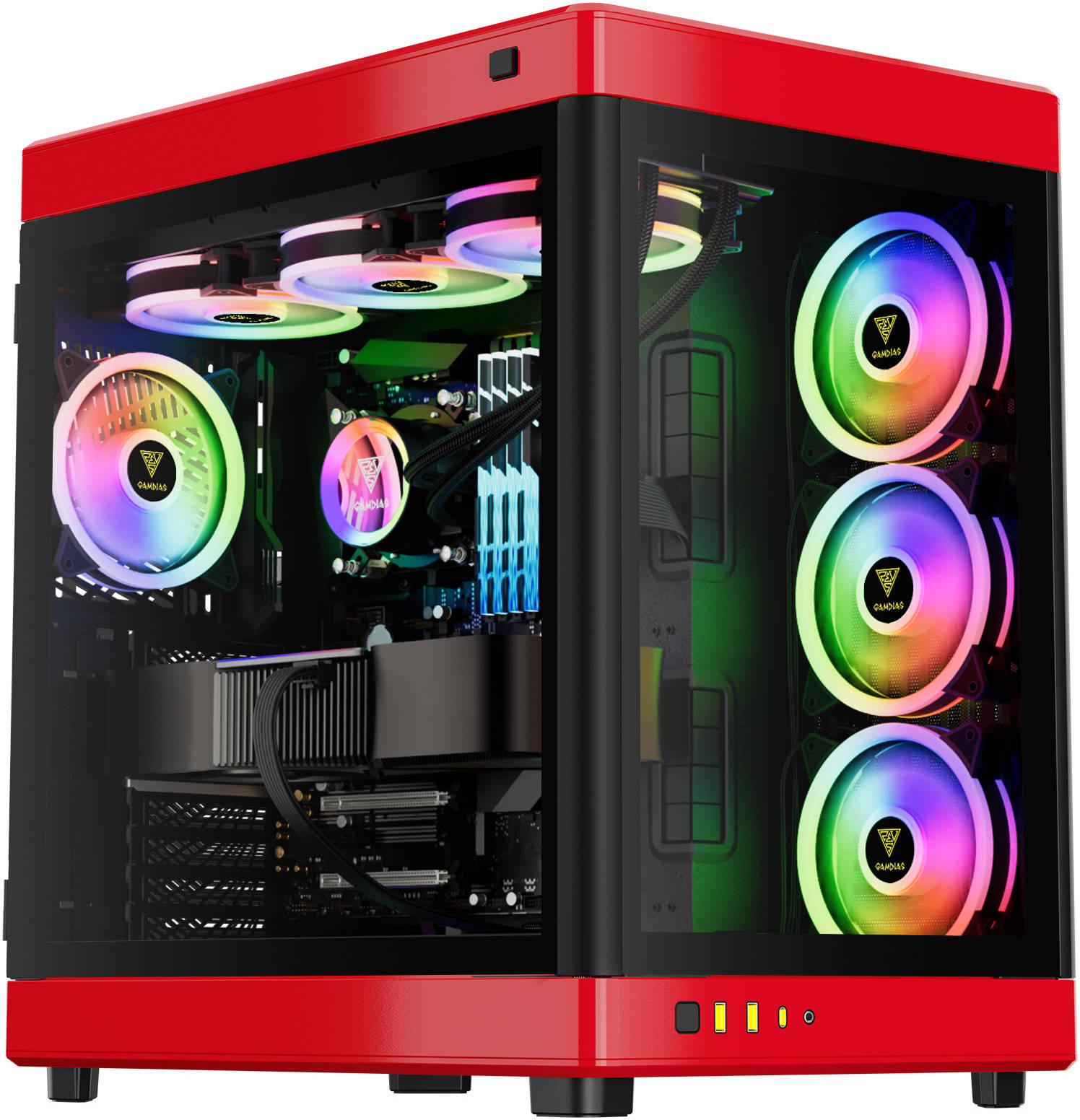 GAMDIAS NESO P1 Black/Red Tower Gaming Case – Tempered Glass, High Airflow, ATX/E-ATX Compatible
