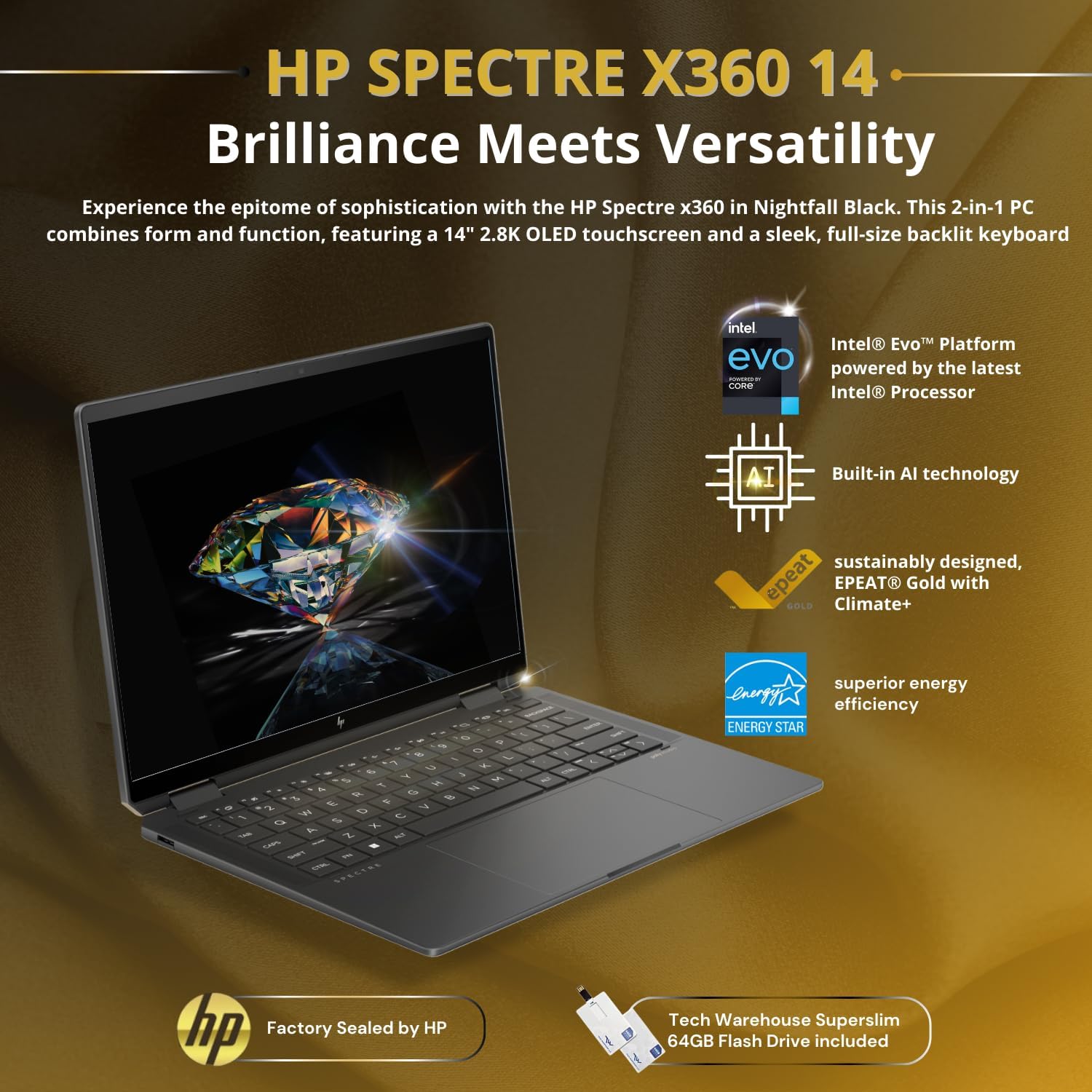 HP Spectre 2024 x360 Luxury 14T Intel Core Ultra 7 155H, Win 11 Pro, 14