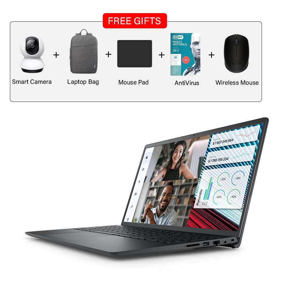 Dell Vostro 3520 Laptop - FREE WIFI SMART CAMERA + ANTI VIRUS + MOUSE + LAPTOP BAG + MOUSE PAD | 15.6" FHD, Intel Core i7-1255U, Win 11 Pro (Upgrade)