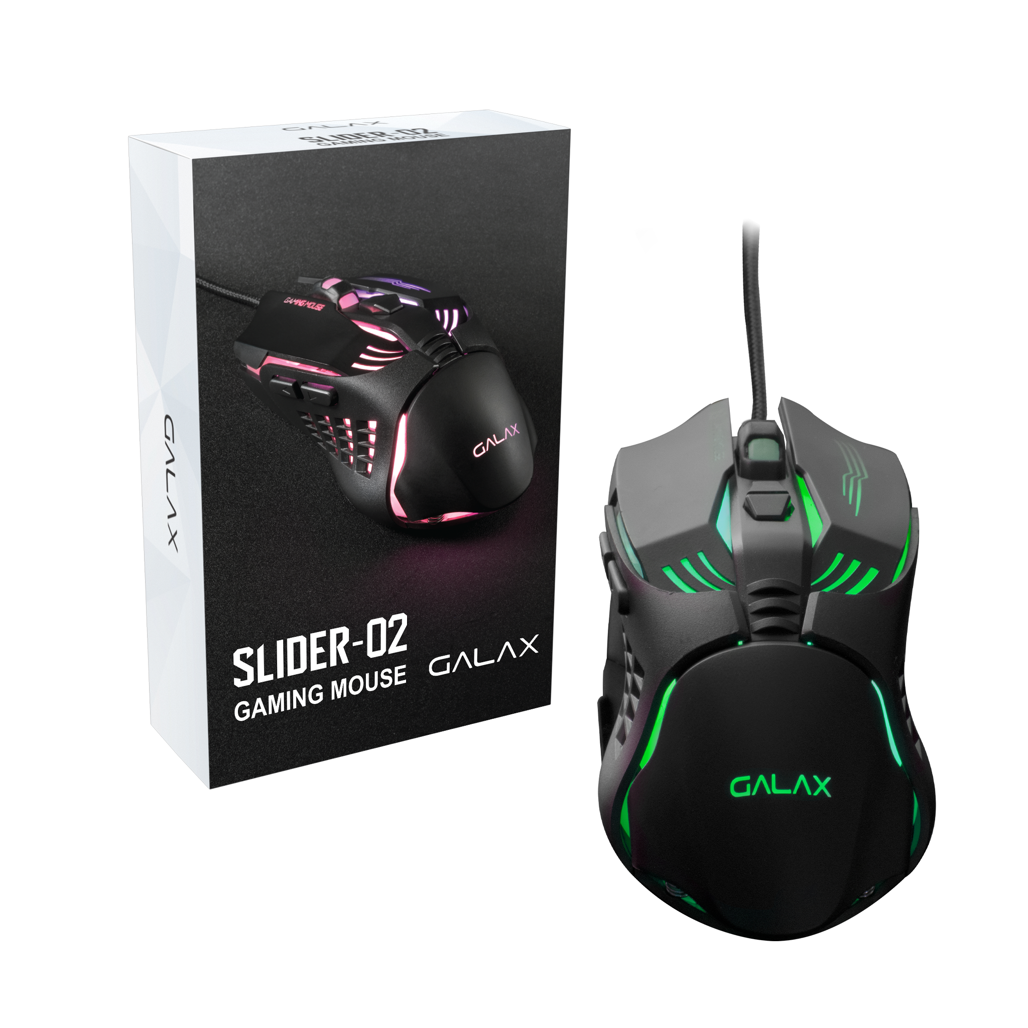 GALAX Slider-02 Gaming Mouse – 7200 DPI Adjustable Optical Sensor, RGB Lighting, 8 Programmable Macro Buttons, Braided USB Cable – Wired Ergonomic PC Gaming Mouse