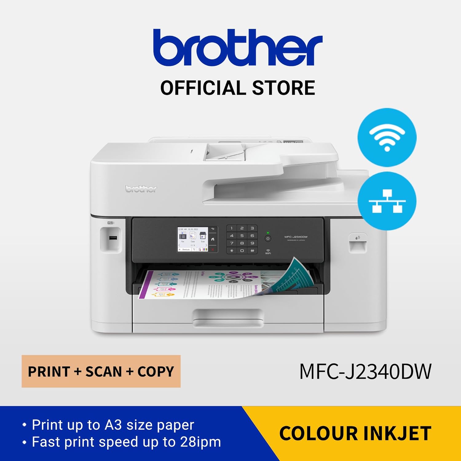 Brother Wireless All in One Printer, MFC-J2340DW, Wide Format Borderless Printing, High Yield Ink Cartridge