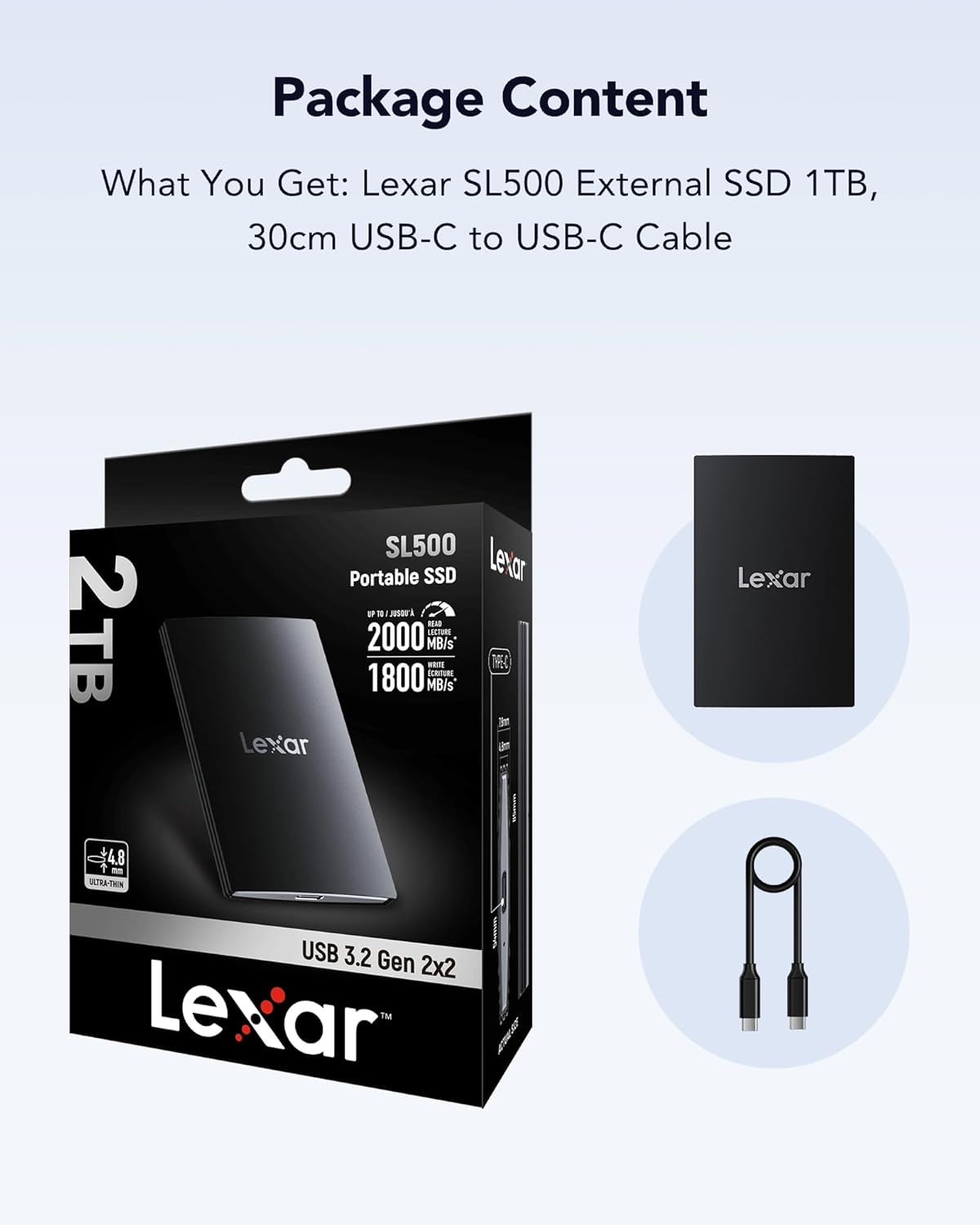 Lexar External Portable SSD USB3.2 Gen2*2, up to 2000MB/s read, up to 2000MB/s write