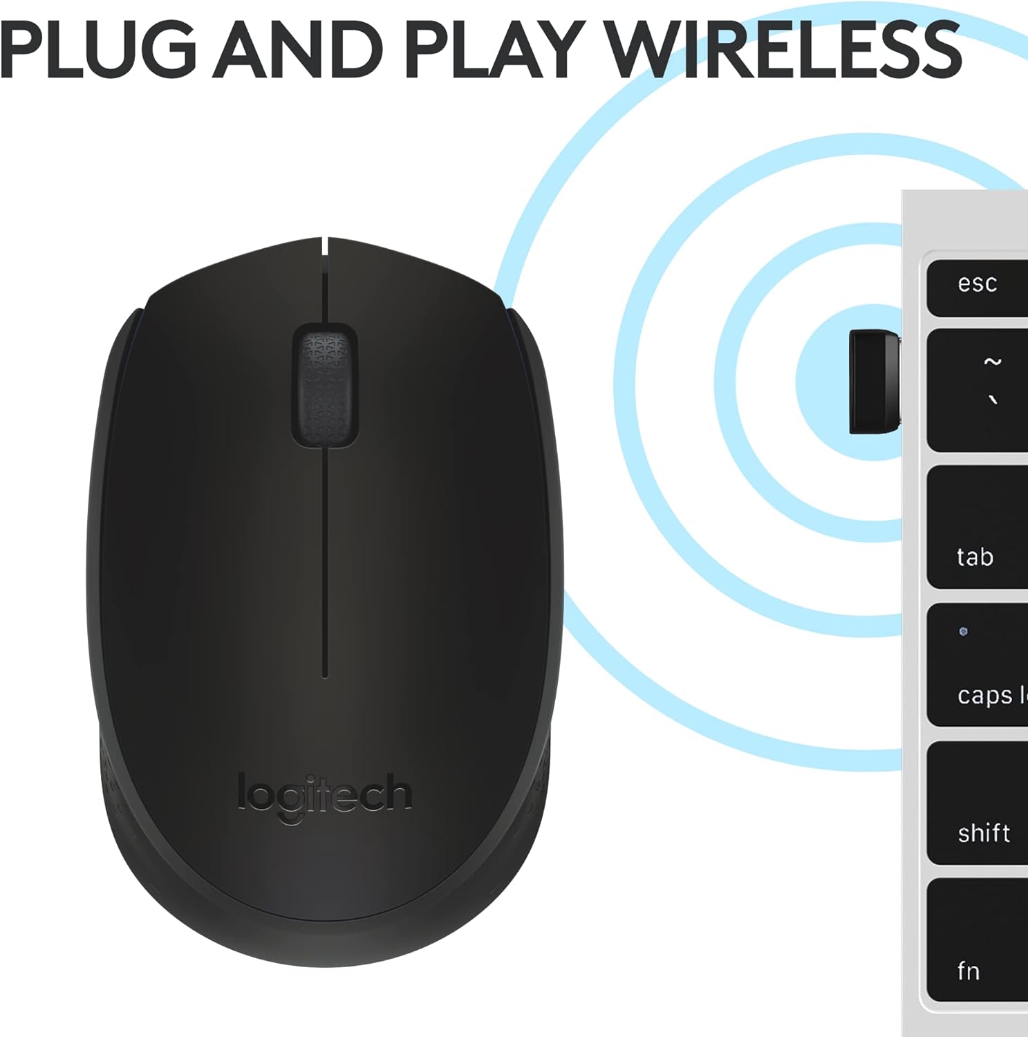 Logitech M171 Wireless Mouse for PC, Mac, Laptop, 2.4 GHz, Optical Tracking, 12-Months Battery Life, Ambidextrous-Black