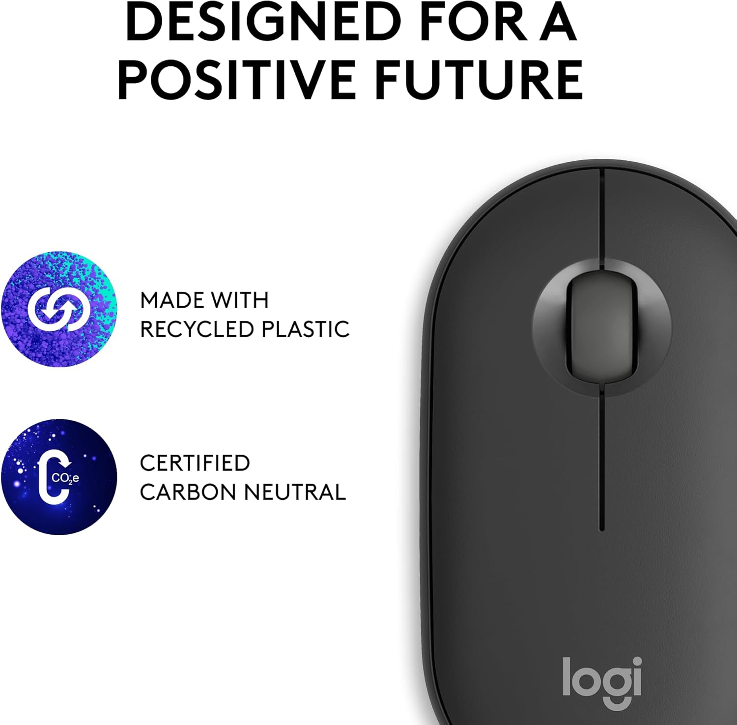 Logitech Pebble Mouse 2 M350s Slim Bluetooth Wireless Mouse, Portable, Customisable Button, Quiet Clicks, 4K DPI, 24-month battery, Easy-Switch for Windows, macOS, iPadOS, Android, Chrome OS -Graphite