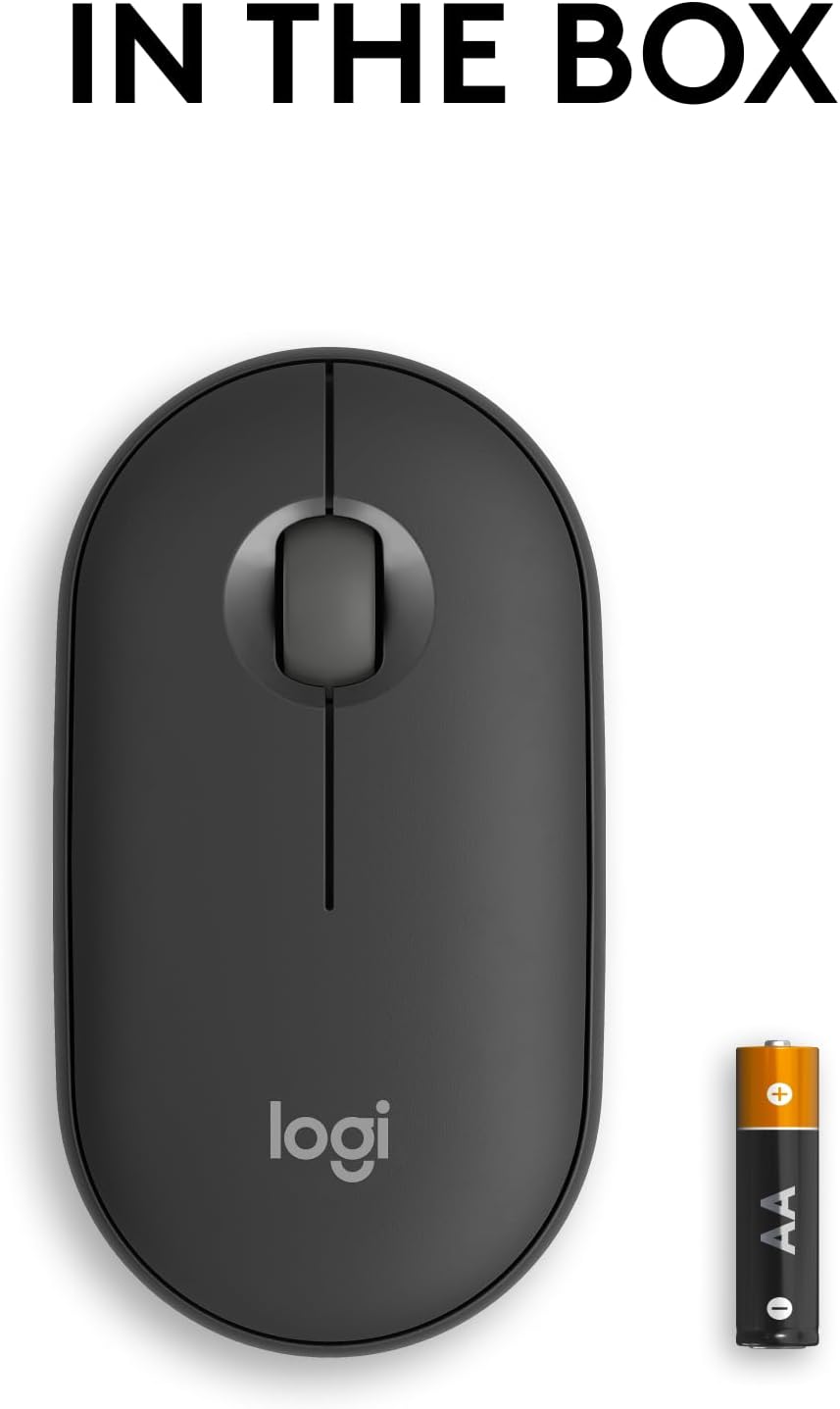 Logitech Pebble Mouse 2 M350s Slim Bluetooth Wireless Mouse, Portable, Customisable Button, Quiet Clicks, 4K DPI, 24-month battery, Easy-Switch for Windows, macOS, iPadOS, Android, Chrome OS -Graphite