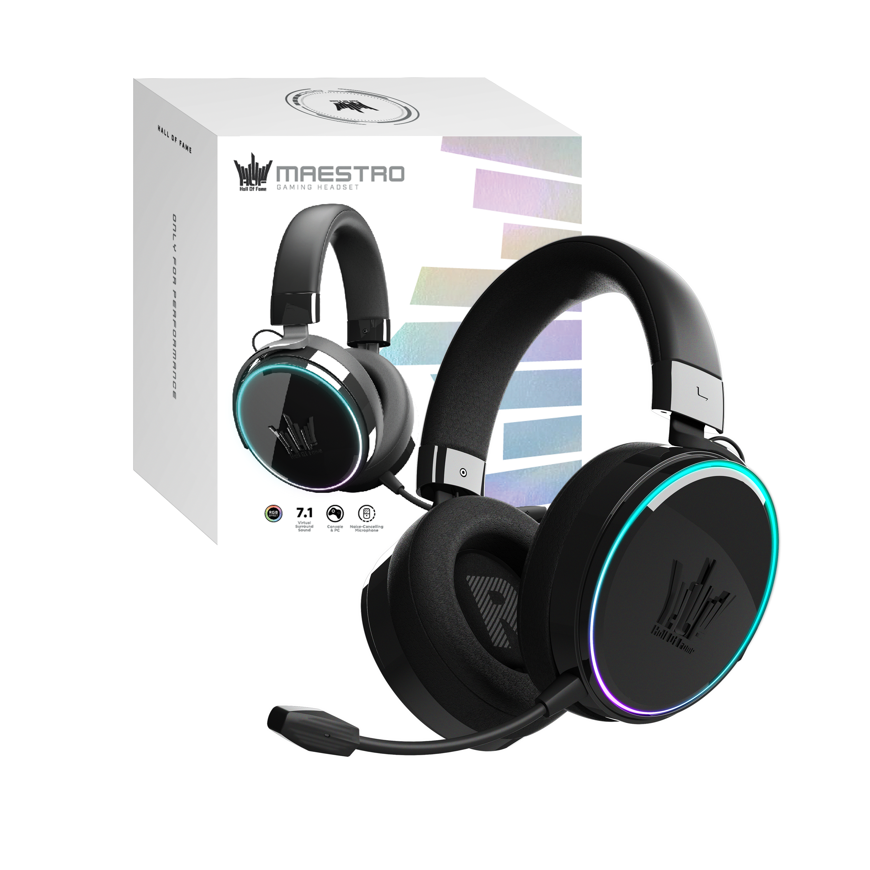 GALAX HOF Maestro H1 Piano Piano Black Gaming Headset – USB & 3.5 mm Wired, Virtual 7.1 Channel Surround, 50 mm Drivers, Uni-Directional Noise-Cancelling Mic, Halo RGB Lighting