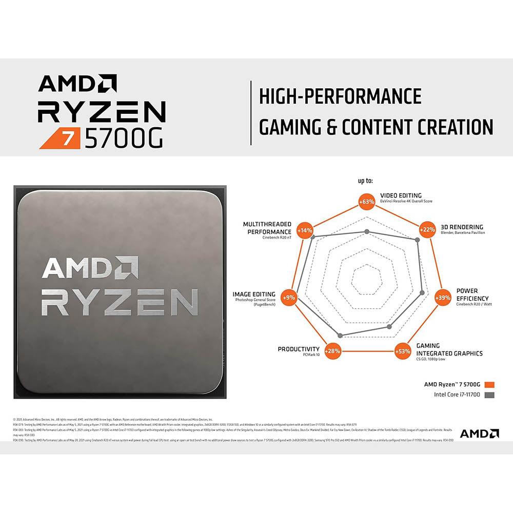 AMD Ryzen 7 5700G 8-Core, 16-Thread Unlocked Desktop Processor with Radeon Graphics