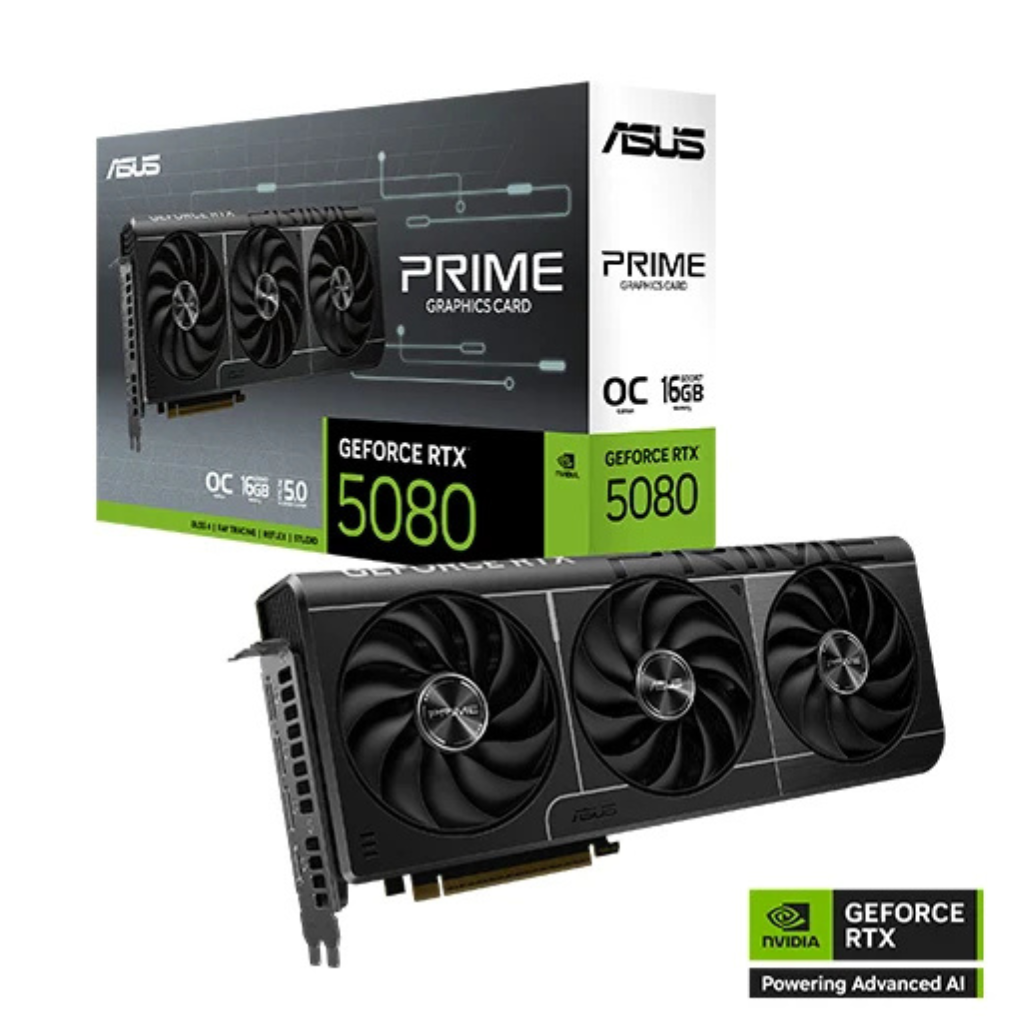 ASUS Prime GeForce RTX 5080 Overclocked Edition 16GB Graphics Card – GDDR6, PCIe 4.0, Dual Fan, Ray Tracing