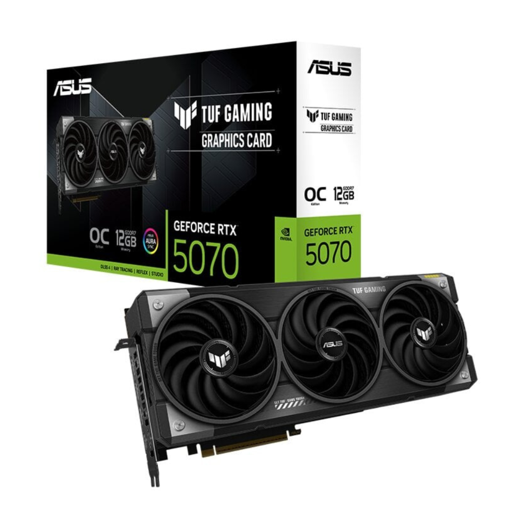 ASUS TUF Gaming GeForce RTX 5070 Overclocked Edition Graphics Card – 12GB GDDR6, PCIe 4.0, Military-Grade Components, Axial-Tech Fans, Dual Ball Bearings