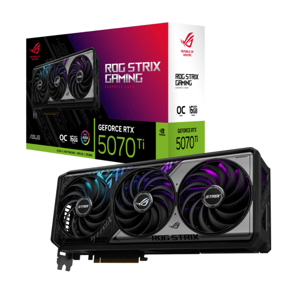 ASUS ROG Strix GeForce RTX 5070 Ti Overclocked Edition Gaming Graphics Card – 16GB GDDR6, PCIe 4.0, Dual Fan Cooling, Ray Tracing, Aura Sync
