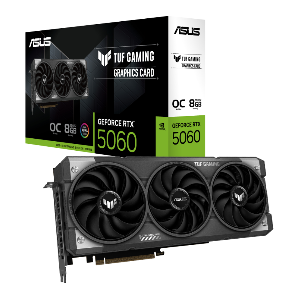 ASUS TUF Gaming GeForce RTX 5060 Overclocked Edition Graphics Card – 8GB GDDR6, PCIe 4.0, Military-Grade Components, Axial-Tech Fans, Dual Ball Bearings